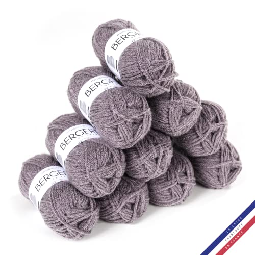 Bergère de France - BARISIENNE 7, Wolle set zum stricken und häkeln (10 x 50 g) - 100% Acryl - 6,5 mm - Weicher dicker runder Faden - Grau (LILAS BLANC) von Bergere de France