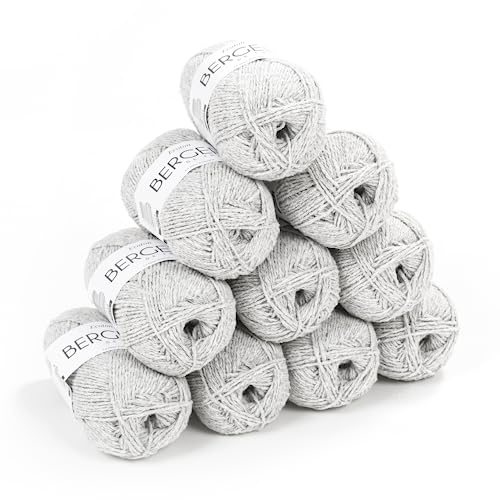 Bergère de France - ECOTON - Wolle set zum stricken und häkeln (10 x 50 g)- 100% recycelte Fasern - 3,5 mm - Ein umweltfreundliches und nachhaltiges Garn - Grau (OZONE) von Bergere de France