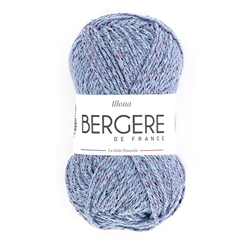 Bergère de France - ILLONA, Wolle zum stricken und häkeln (50g) - 80% Baumwolle - 4,5 mm - Gemustertes Baumwollgarn mit mehrfarbigen Akzenten - Blau (CIEL) von Bergere de France