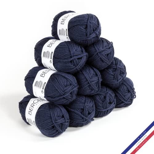Bergère de France - IMAGE, Wolle set zum stricken und häkeln (10 x 50 g) 50% Merinowolle - 5,5 mm - dickes und weiches Garn, ideal zum Verdrehen - Blau (NUIT) von Bergere de France