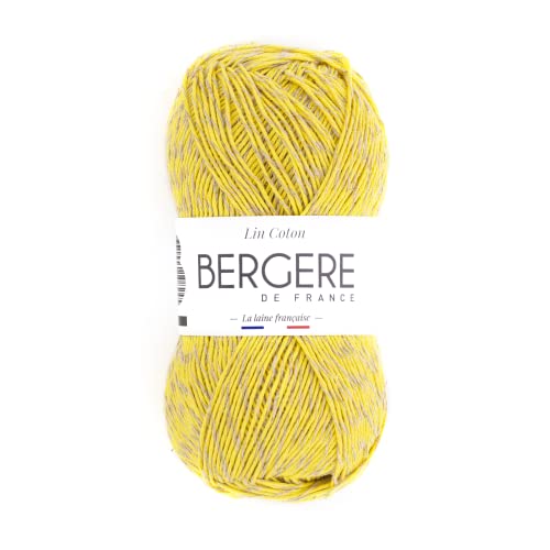 Bergère de France - LIN COTON, Wolle zum stricken und häkeln (50 g) 30% französisches Leinen - 3 mm - Natürliches Garn für den Sommer - Gelb (Quibéron) von Bergere de France