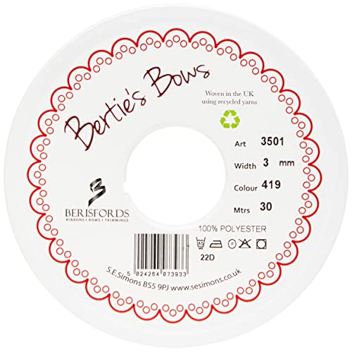 Berisfords 3501 Doppelseitiges Satinband, 30 m x 3 mm, Hochzeitsweiß von Berisfords