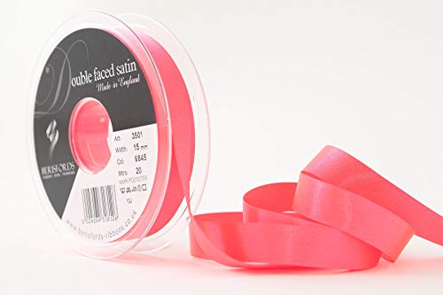 Berisfords 3501 Doppelseitiges Satinband, Polyester, Flo Pink, 15 mm, 20 von Berisfords