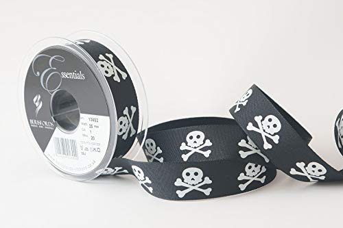 Berisfords BF_13652-25-1 Skull and Bones Ribbon x 20mtr Geschenkband, schwarz/weiß, 25 mm von Berisfords