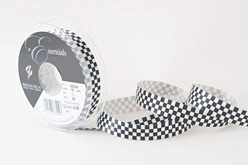 Berisfords BF_80229-15-1 Chequered Flag Ribbon x 20mtr Geschenkband, schwarz/weiß, 15 mm von Berisfords