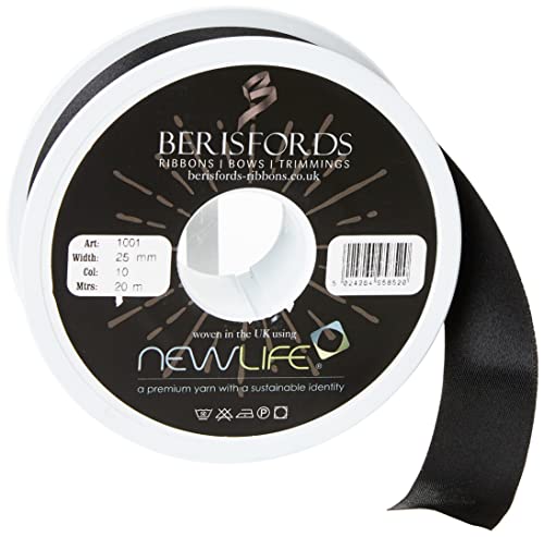 Berisfords NewLife Satinband, Geschenkband, 25 mm, 100% recycelt, 20 m, Schwarz von Berisfords