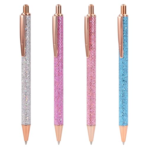 Berkelen Kugelschreiber 4 Stücke Metall Glitter Kugelschreiber Drücken Ballpoint Pens für Schule Büro Zuhause, 1,0 mm, Schwarze Tinte B von Berkelen