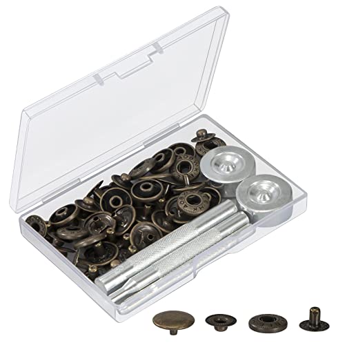 Druckknopf 12 Sets Bronze Kleidung Snaps Taste Metall Snaps Knöpfe mit 4 Install Tools für Schuhe, Jeans, Jeansjacken, Taschen, Leder Handwerk, Brieftasche, Handtasche 15mm von Berkelen