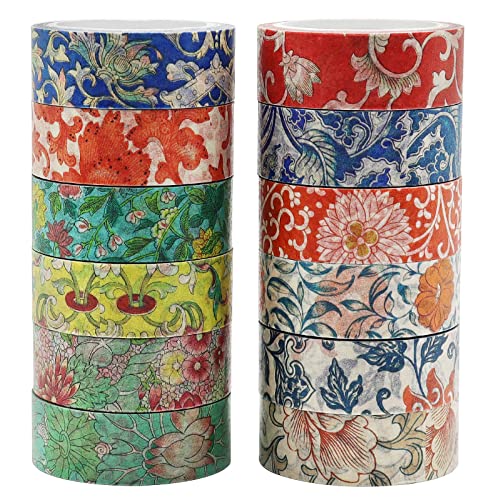 Berkin Arts 12 Rollen Kunst Washi Tape Blume Dekorative Washi Masking Klebeband Set, 15 MM Breite DIY Papier Handwerk Aufkleber, Dekobandverschönern Scrapbook Buntes Weihnachten Owen Jones Painting von Berkin Arts