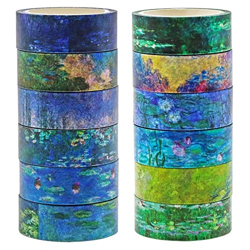 Berkin Arts 12 Rollen Kunst Washi Tape Blume Dekorative Washi Masking Klebeband Set, 15 MM Breite DIY Papier Handwerk Aufkleber, Dekobandverschönern Bullet Journals Vintage Claude Monet Painting von Berkin Arts