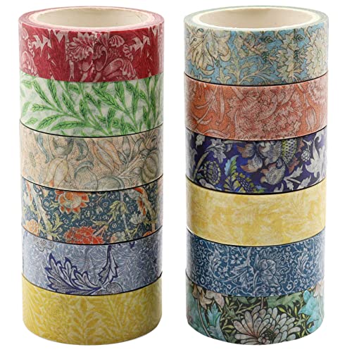 Berkin Arts 12 Rollen Kunst Washi Tape Blume Dekorative Washi Masking Klebeband Set, 15 MM Breite DIY Papier Handwerk Aufkleber, Dekobandverschönern Tagebuch Geschenkpapier William Morris Painting von Berkin Arts