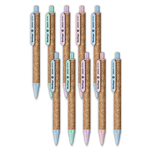 Berlingo Kugelschreiber Set, 10 Stück, Automatisch, Blau, 0,7 mm Strichbreite, für das Büro, das Home Office oder die Schule und Uni, Serie Green von Berlingo
