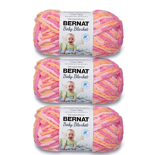 Bernat Baby Blanket Peachy Garn – 3 Packungen mit 100 g – Polyester – 6 Super Bulky – 72 Yards – Stricken/Häkeln von Bernat