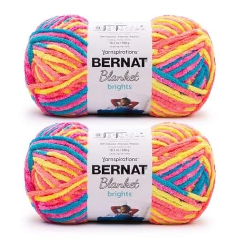 Bernat Blanket Brights 300 g, 2 Stück 300 g/10,5 oz-Polyester-6 Super Bulky-Strick- / Häkelgarn, Neon-Mix von Bernat