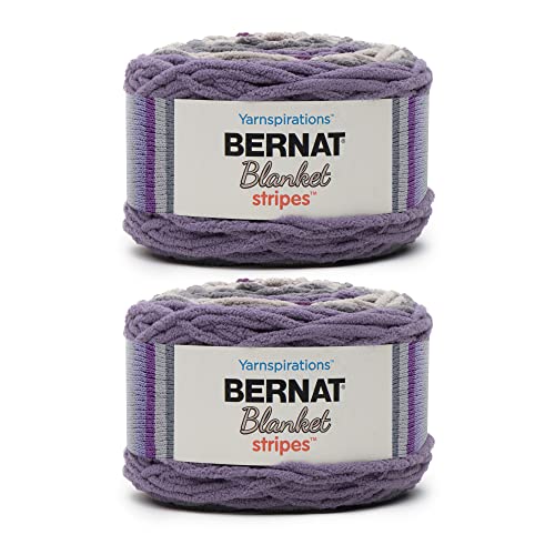 Bernat Blanket Stripes Auberginengarn – 2 Packungen mit 300 g – Polyester – 6 super sperrig – 220 Meter – Stricken, Häkeln und Basteln, grobes Chenille-Garn von Bernat