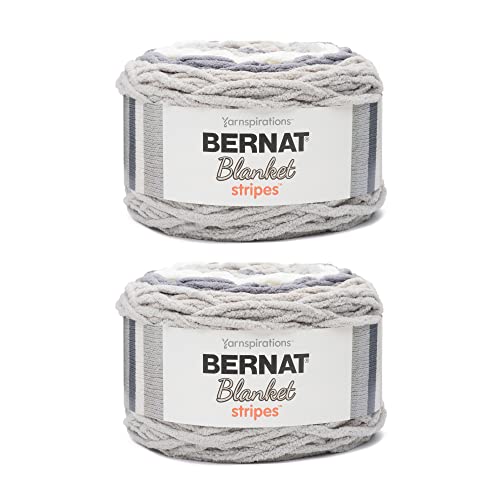 Bernat Blanket Stripes Grey Matters Garn – 2 Packungen mit 300 g – Polyester – 6 super sperrig – 220 Meter – Stricken, Häkeln und Basteln, grobes Chenille-Garn von Bernat