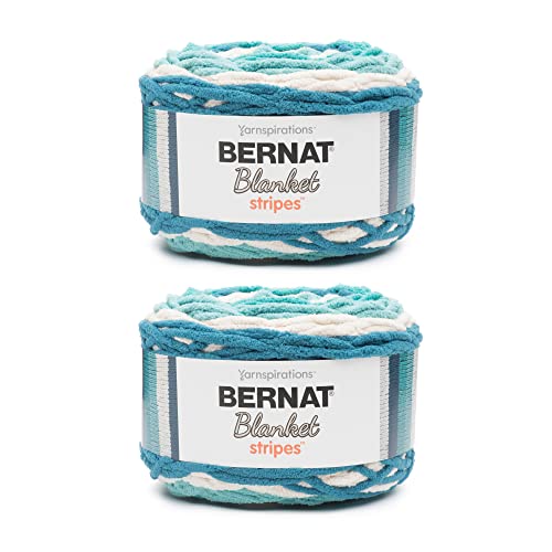 Bernat Blanket Stripes Teal Garn – 2 Packungen mit 300 g – Polyester – 6 super sperrig – 220 Meter – Stricken/Häkeln von Bernat