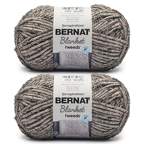 Bernat Blanket Tweeds Dove Tweed-Garn – 2 Packungen mit 300 g – Polyester – #6 Super Bulky – 220 Meter – Stricken, Häkeln, Basteln und Amigurumi, grobes Chenille-Garn von Bernat