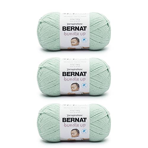 Bernat Bundle Up Green Mist Garn – 3 Stück 141 g – Polyester – 4 Medium (Kammgarn) – 267 Meter – Stricken, Häkeln und Basteln von Bernat