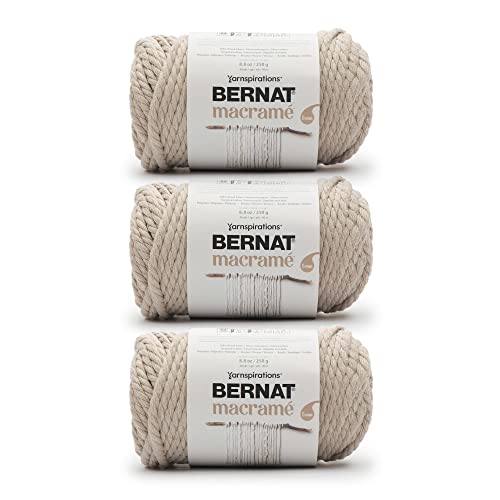 Bernat Makramee-Garn, Taupe, 3 Stück, 250 g, Baumwolle, 6 Super Bulky – Stricken/Häkeln von Bernat