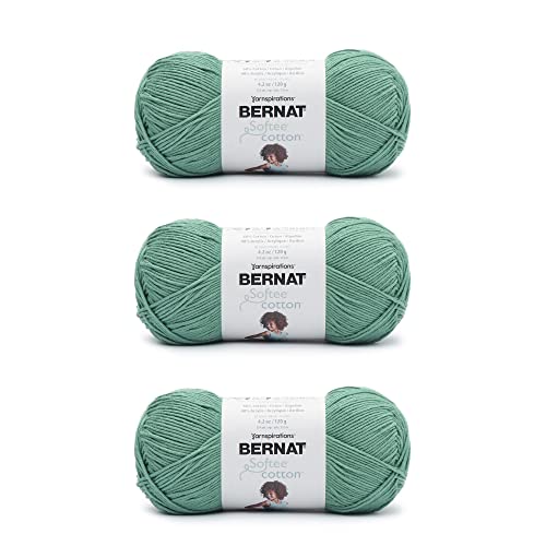 Bernat Softee Baumwoll-Pool-Garn, grün, 3 Packungen mit 120 g, Nylon, 3 DK (leicht) – 220 m – Stricken/Häkeln von Bernat