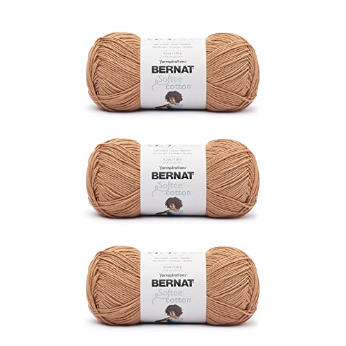 Bernat Softee Baumwoll-Sandstein-Garn – 3 Packungen mit 120 g – Nylon – 3 DK (leicht) – 220 m – Stricken/Häkeln von Bernat