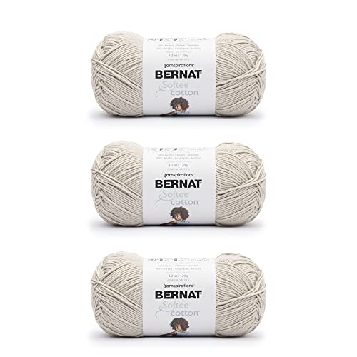 Bernat Softee Baumwollgarn, Federgrau, 3 Packungen mit 120 g, Nylon, 3 DK (leicht), 220 m, Stricken, Häkeln und Basteln von Bernat