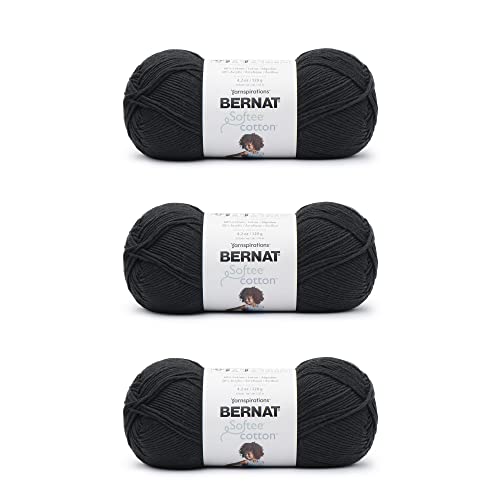 Bernat Softee Baumwollgarn, Schwarz, 3 Packungen mit 120 g, Nylon, 3 DK (leicht) – 220 m – Stricken/Häkeln von Bernat