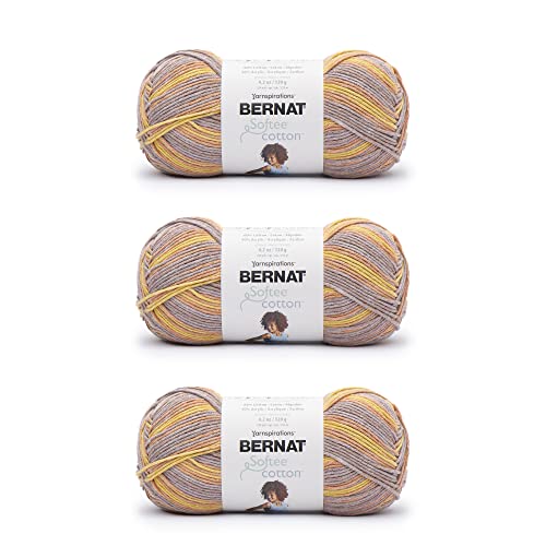 Bernat Softee Baumwollgarn Golden Haze – 3 Packungen mit 120 g – Nylon – 3 DK (leicht) – 220 m – Stricken/Häkeln von Bernat