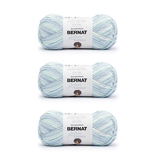 Bernat Softee Cotton Refresh Garn – 3 Packungen mit 120 g – Nylon – 3 DK (leicht) – 220 m – Stricken/Häkeln von Bernat