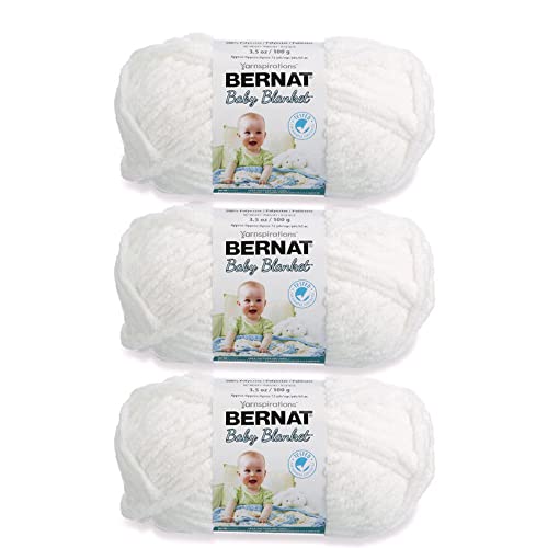 Bernat Weißes Garn für Babydecke, 100 g, Polyester, 6 super sperrig, 72 m, Stricken, Häkeln, Basteln und Amigurumi, grobes Chenille-Garn, 3 Stück von Bernat