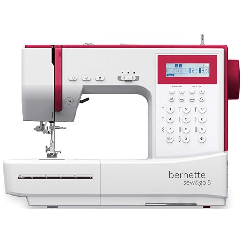 Bernette Sew&GO8 - Computer-Nähmaschine mit 197 Nähprogramme, Freiarm, Multifunktionsdisplay, Nähen, Patchen, Quilten, White/Red von Bernette