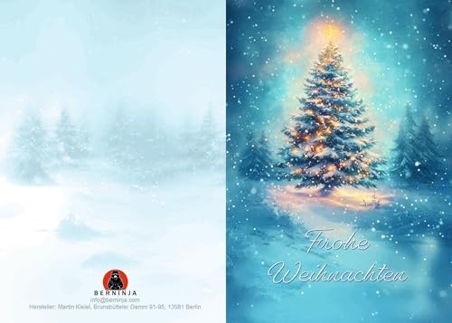 12er Set Weihnachts-Klappkarten mit Umschlägen | Prächtiger Weihnachtsbaum in Winterlandschaft – Aquarell-Design | Hochwertige A6 Karten aus 300g Chromokarton von Berninja