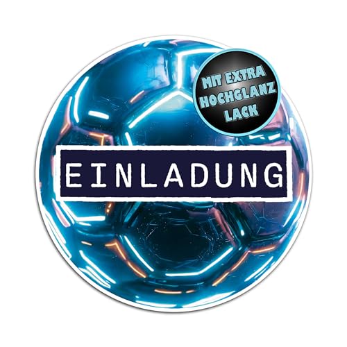 Berninja 12x Einladungskarten Fussball Einladungskarten Kindergeburtstag Junge, Fußball Einladungskarten Jungen für Jungs und Mädchen (Metallic Blau fußball) von Berninja