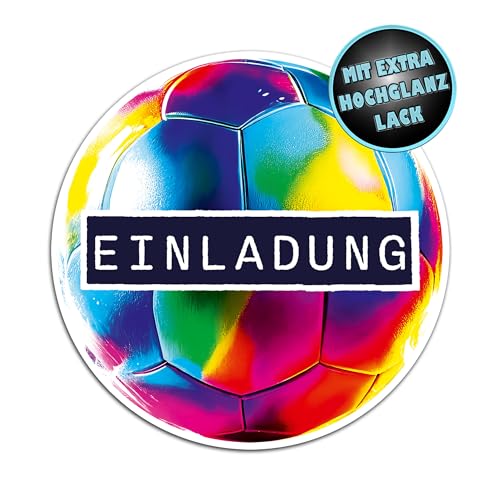 Berninja 12x Einladungskarten Fussball Einladungskarten Kindergeburtstag Junge, Fußball Einladungskarten für Jungs und Mädchen (Bunter Fußball) von Berninja