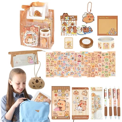 Niedliche Briefpapierset - Capybara Stifte Sticky Notes Stationeries - Schreibtischverzier, Kinderschule, Rucksackanhänger, Schule Für Kinder von Berriphonia