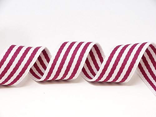 Berties Bows RUB1912-38mm-05-146 Bertie's Bows Gurtband, Baumwollmischgewebe, schwer, 5 m, Weiß gestreift, Cranberry/White von Bertie's Bows