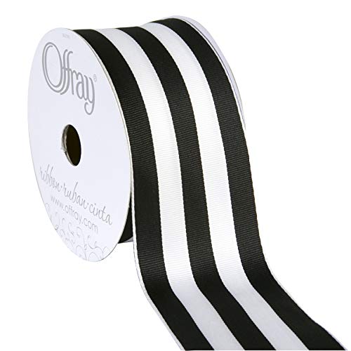 BERWICK 140640 2.5" Wide Wired Edge Karneval Ripsband, Polyester Nylon, Black and White Stripe Pattern, 25 Yards, 75 von Berwick