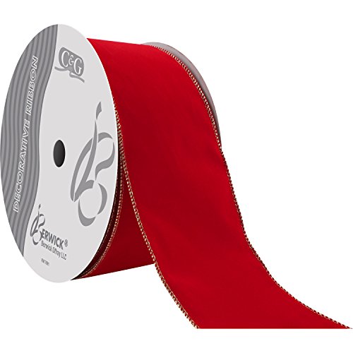 Berwick Offray DWI Value Velvet Ribbon-4" Wide X 50 Yards-Medium Red/Gold Band, Polyester von Berwick