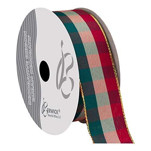 Berwick Offray GlamPlaid Wired Edge Ribbon 1-1/2"W X 25 Yards-Red/Green/Gold Geschenkband von Berwick