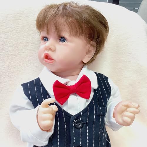 BesBet Babypuppe Realistisch Weich, 22 Zoll Sehen Sie Echt Aus Puppe Silikon, Spielzeug FüR Kinder Ab 3 Jahren,F-Boy von BesBet