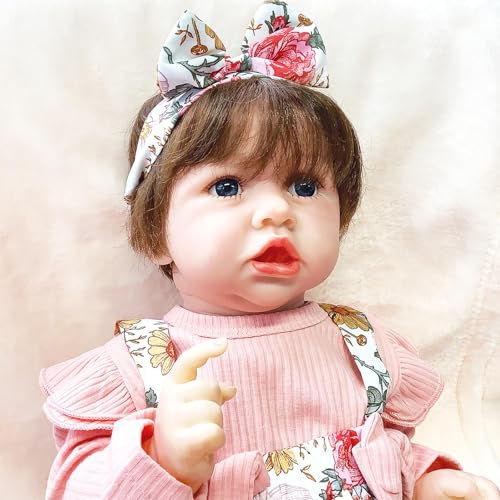 BesBet Puppen MäDchen, 22 Zoll 55 cm SüSs Reborn Baby MäDchen Silikon, Geeignet FüR Kinder üBer 3 Jahre,A-Girl von BesBet