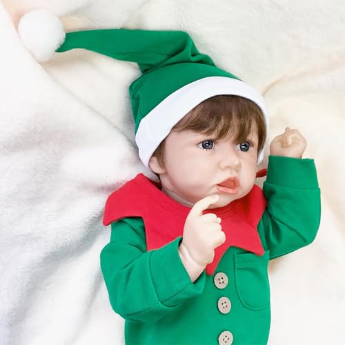 BesBet Realistische Babypuppe, 22 Zoll SüSs Silikon Baby Puppen, Weihnachtsgeschenkset,E-Boy von BesBet