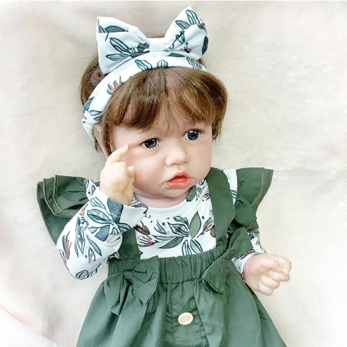 BesBet Realistische Puppe, 22 Zoll 55 cm Paket Mit FüTterungsspielzeug Silikon Baby Puppen, Geeignet FüR Kinder 3+,C-Girl von BesBet