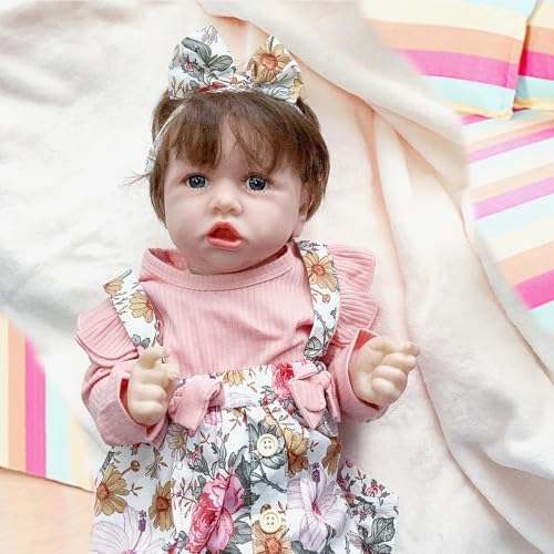 BesBet Reborn Puppe, 22Zoll 55Cm SüSs Reborn Babys Silikon, Tolles Geschenkset FüR MäDchen Ab 3 Jahren,A-Girl von BesBet