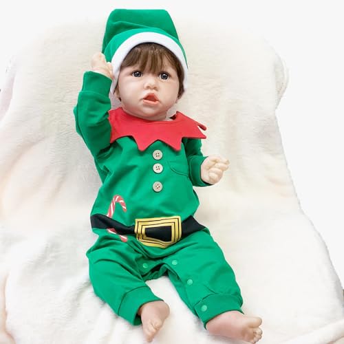 BesBet Silikon Puppen Baby Reborn, 22Zoll 55Cm Sanft Silikon Baby Puppen, Geschenke Um Weihnachten Zu Feiern,E-Boy von BesBet