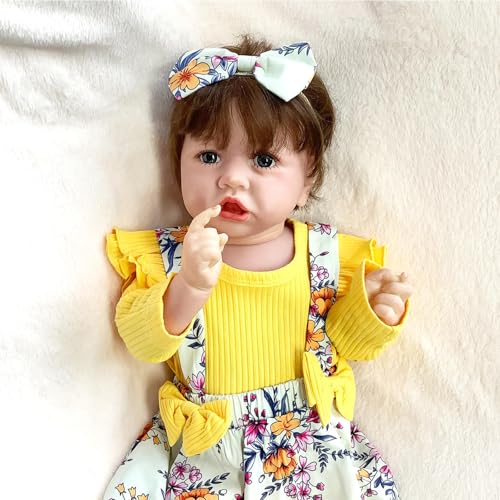 MäDchen Puppen, 22 Zoll 55 cm Handarbeit Reborn Baby MäDchen Süß, Das Beste Geburtstagsgeschenk,B-Girl von BesBet