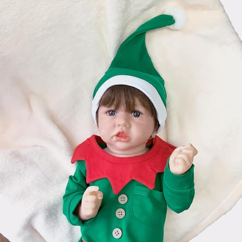 Neugeborene Puppe, 22 Zoll 55 cm Paket Mit FüTterungsspielzeug Silikon Babys, Kinderspielzeug,E-Boy von BesBet