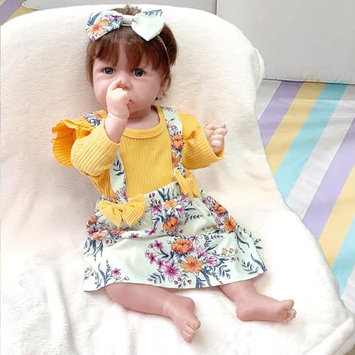 Puppe Silikon, 22 Zoll 55 cm Sehen Sie Echt Aus Reborn Baby MäDchen Silikon, Geeignet FüR Kinder üBer 3+,B-Girl von BesBet