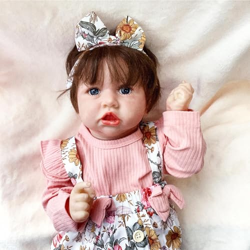 Reborn Baby MäDchen, 22 Zoll Sanft Silikon Babypuppe Kinder,A-Girl von BesBet